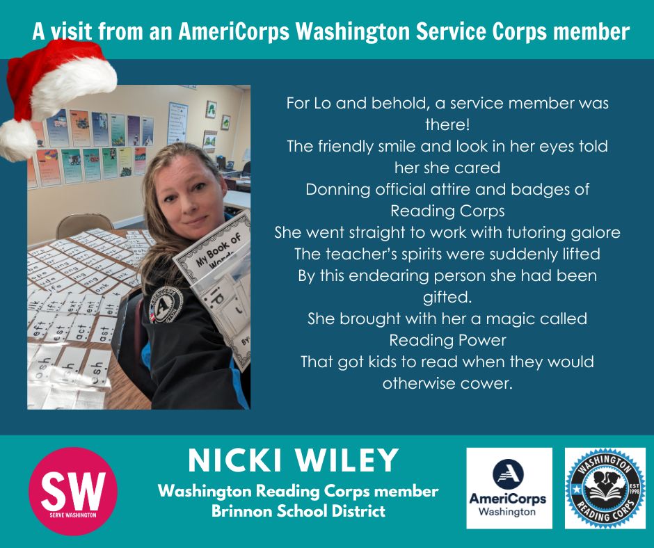 Serve Washington (@servewa) on Twitter photo With the holidays around the corner, we thought we'd share this awesome parody of "A visit from St. Nicholas." Check out "A visit from an <a href="/AmeriCorps/">AmeriCorps</a> Washington Reading Corps member," written by Reading Corps alum Nicki Wiley.
tinyurl.com/3mjcjfwc With the holidays around the corner, we thought we'd share this awesome parody of "A visit from St. Nicholas." Check out "A visit from an <a href="/AmeriCorps/">AmeriCorps</a> Washington Reading Corps member," written by Reading Corps alum Nicki Wiley.
tinyurl.com/3mjcjfwc