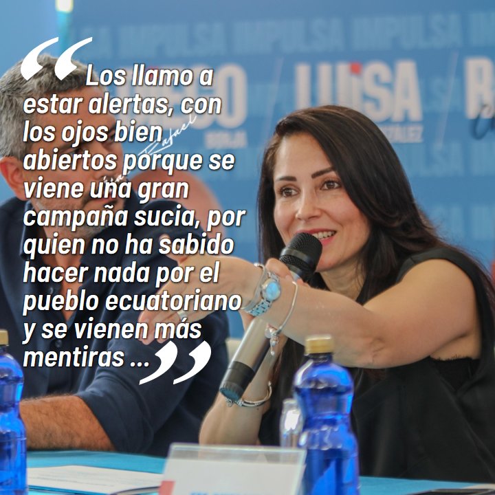 Ulsove's tweet photo. "Los llamo a estar alertas, con los ojos bien abiertos porque se viene una gran campaña sucia, por quien no ha sabido hacer nada por el pueblo ecuatoriano y se vienen más mentiras.. "
@LuisaGonzalezEc 
#PlanImpulsa https://t.co/z8p0Q6zHQu