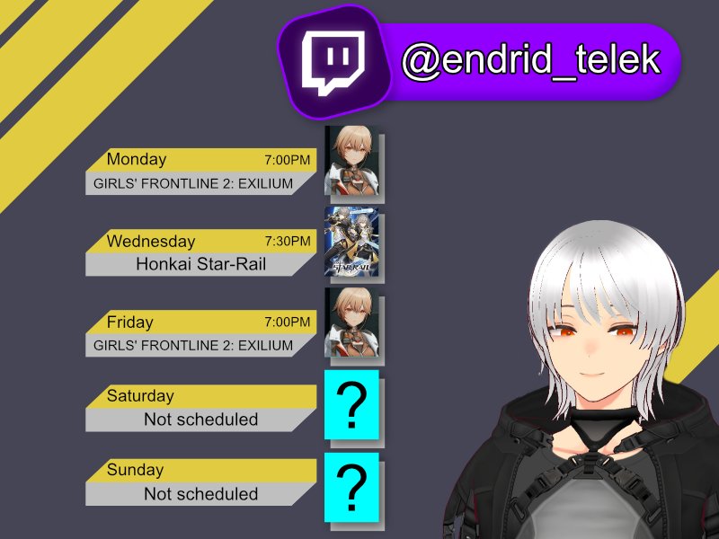 Endrid_Telek's tweet photo. Schedule for the week! 12/16 to 12/22!

And a thanks to @CaptainJangels for putting this together! https://t.co/WNHvIEqg3c