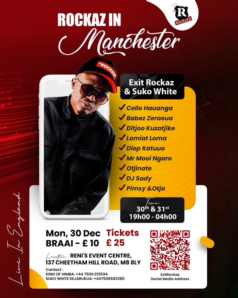 ExitRockaz's tweet photo. Get ready, Manchester! ๐ด๓ ง๓ ข๓ ฅ๓ ฎ๓ ง๓ ฟ ROCKAZ is bringing the party this New Yearโs Eve! Join us for a sizzling braai on Dec 30th (ยฃ10 tickets) and then the ultimate NYE countdown on Dec 31st (ยฃ25 tickets). All the info is on the flyer below!! ๐๐พ
#RockazInManchester
#disturbingmanchester
#BreadWinnerEaster
๐ ๐ ๐ซ ๐ณ๐ฆ