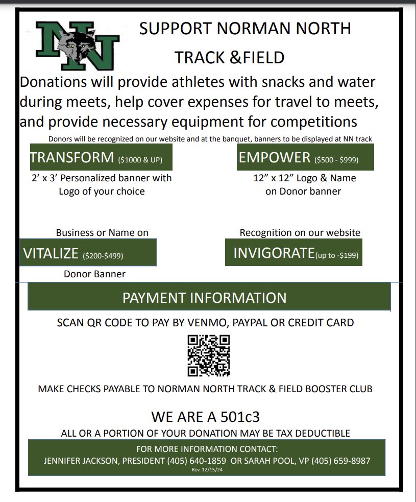 Follow Norman North Track &amp; Field this season. Please clink the link to donate. sfnd.io/NNTFBCSupport