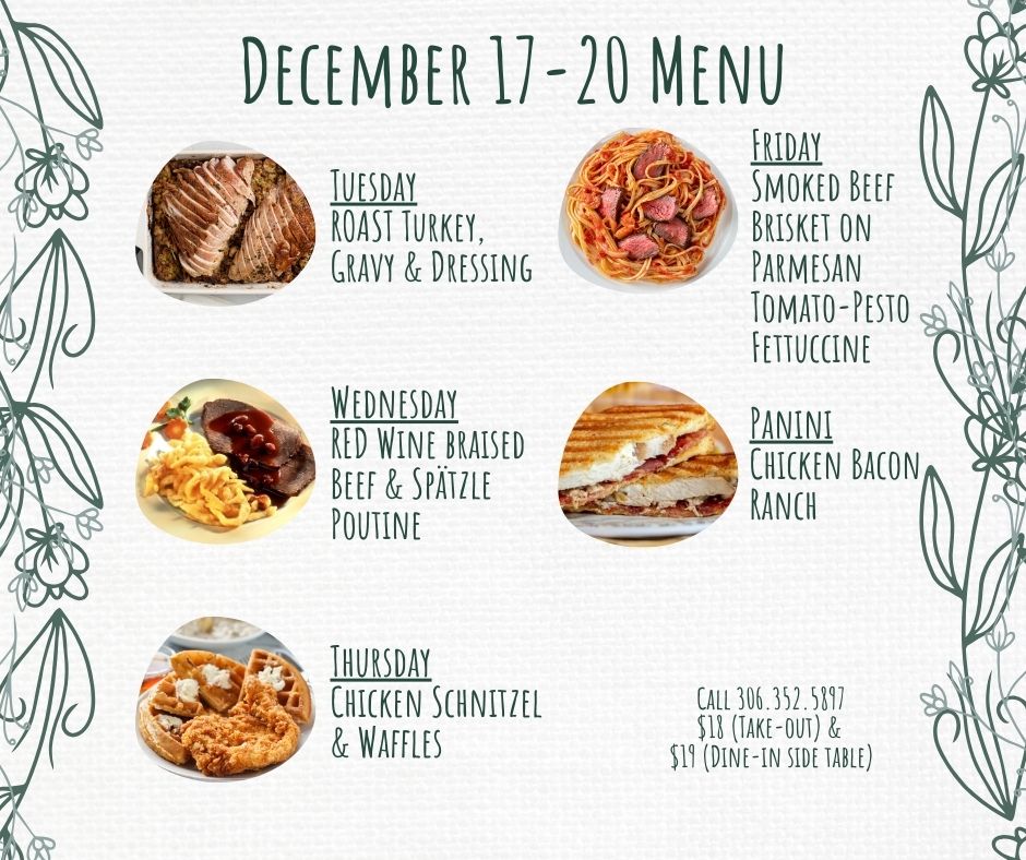 Turkey, Beef, Chicken, and of course, Schnitzel.

There is something for everyone on this week's menu.