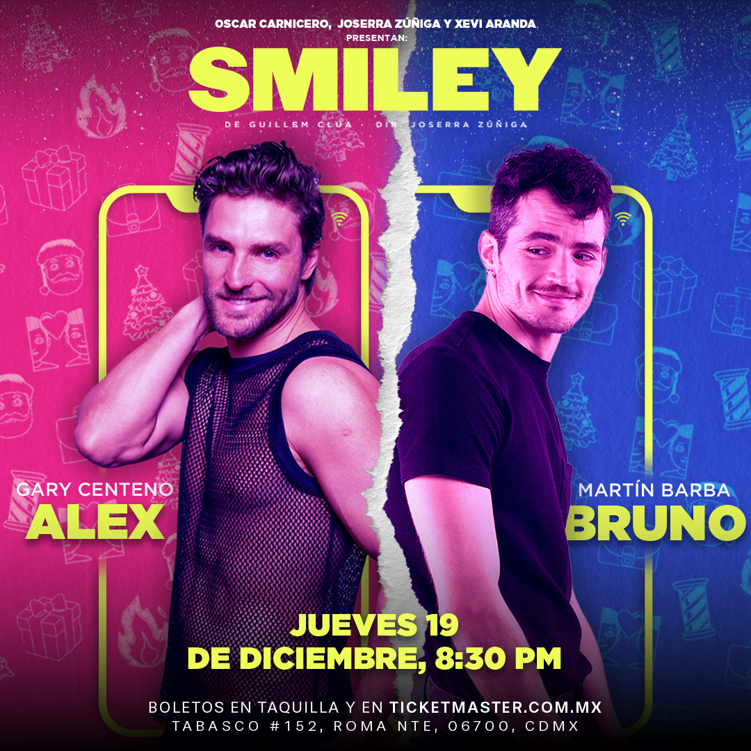 Descubre qué pasa cuando el destino entrelaza a dos personas opuestas con la magia del hilo rojo ❤️‍🔥

#SMILEY ✨ 

Este jueves 19 de diciembre <a href="/MartinGBarba/">Martín Barba</a>  y <a href="/GaryCenteno25/">Gary</a>  serán Alex y Bruno

🗓️jueves, 8:30 pm 
🎟️Boletos en taquilla o en bit.ly/Smiley_LT