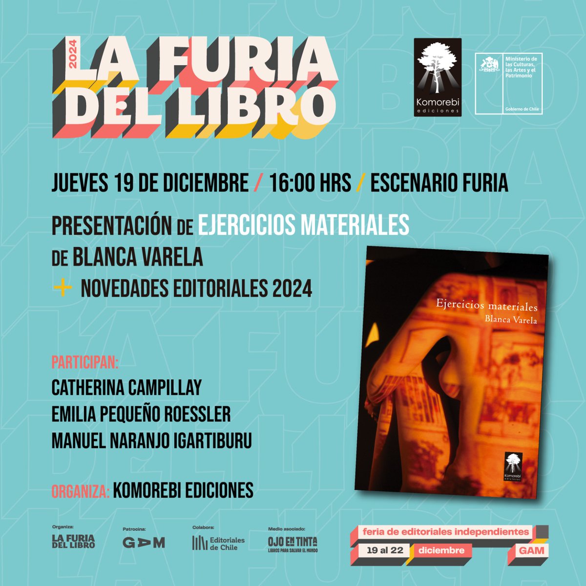 komorebiedicion's tweet photo. Esta semana comienza una nueva versión de @lafuriadellibro! Podrán encontrarnos en el stand 44 con todo nuestro catálogo. 

♦️En ese contexto, están muy invitados a:

Presentación de⚡Ejercicios materiales⚡de Blanca Varela + novedades editoriales 2024

Nos vemos #lafuriadellibro https://t.co/wDqWaJUBoq