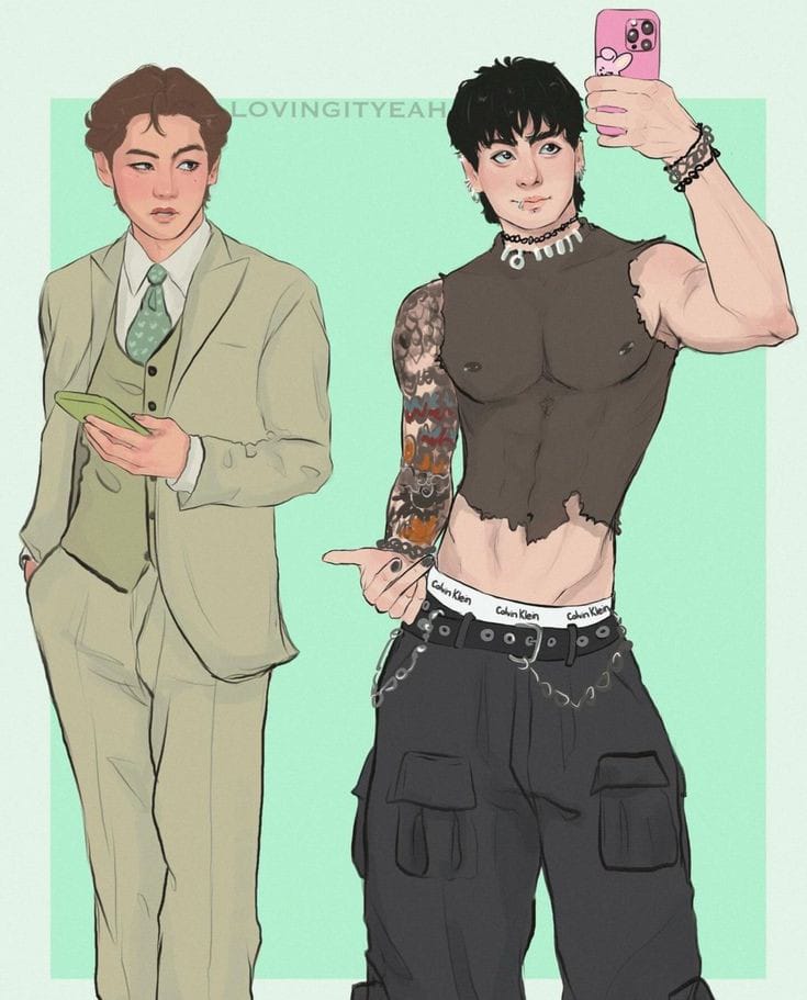 lerygguk's tweet photo. mandaram esse fanart no grupinho dos leitores e ele é TÃO a vibe dos taekook de #ModelosTK juroooo é mt eles e mt lindo, tô apaixonada https://t.co/gNT9R7nMxj