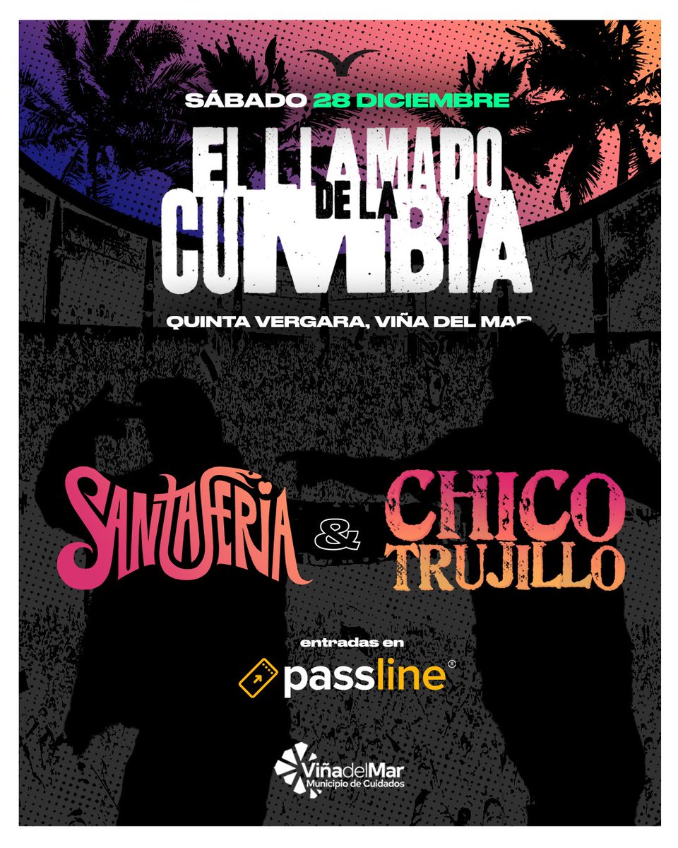 sitiodelsuceso's tweet photo. Va a quedar #LaEscoba el sábado 28 de diciembre en Viña del Mar!!!
Santaferia y Chico Trujillo se presentarán juntos en la Quinta Vergara.
Ya sabes #GranPecador y #Astuta , si no estás #HaciendoNada ingresa a https://t.co/qabwaglPmS y compra tu entrada antes que se agoten. https://t.co/tA8T9ocfgV
