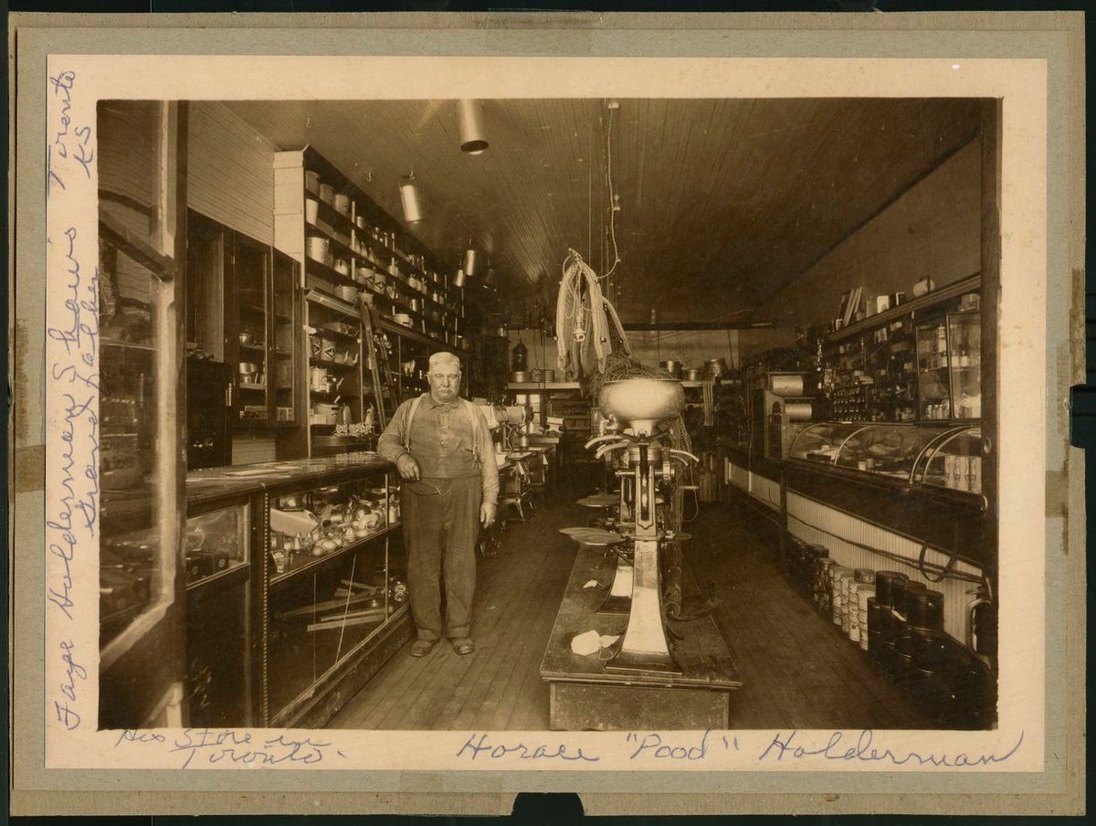 We're passing through Woodson County, Kansas this week.

#SunflowerStamps says 'hello' to Horace "Pood" Holderman's hardware store located in Toronto, Kansas.

Horace looks ready to lend a helping hand!

📷: <a href="/kansashistory/">Kansas Historical Society</a> 

#KansasMemory #KansasHistory