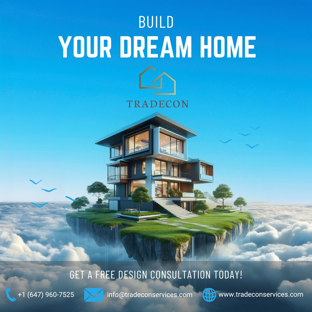 tradecon_inc's tweet photo. Looking to turn your vision into reality? Build your dream custom home with the Tradecon team! Contact us for a free design consultation today!

How to book with us:
- Call at: +1 (647) 960-7525
- Email at: info@tradeconservices.com

#CustomHomes #DesignBuild #LuxuryRealEstate https://t.co/myIUvg2I9H