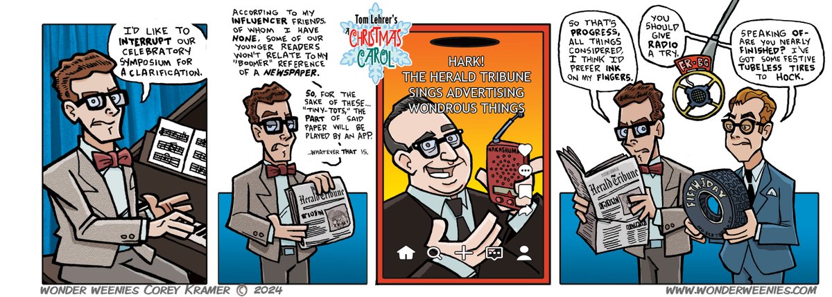 CoreyremarK's tweet photo. Part five of the Wonder Weenies adaptation of #TomLehrer's Christmas Carol is up (a little early due to my busy schedule tomorrow!) https://t.co/iGFLCIh9mZ #comics #webcomic #webcomics #comicstrip #ChristmasCarol #TomLehrer #StanFreberg #AllanSherman https://t.co/343LpT9xhx