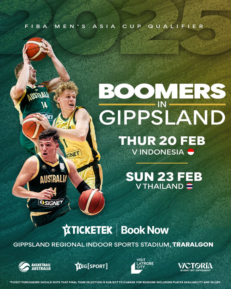 Basketball Australia (@basketballaus) on Twitter photo 🏀 DOUBLE IT 🏀
The Australian Boomers will set up shop in Traralgon this February with two <a href="/FIBAAsiaCup/">FIBA Asia Cup</a> Qualifiers versus Indonesia & Thailand.
Announcement ➡ bit.ly/49IJsVB
<a href="/latrobecity/">@latrobecitycouncil</a> <a href="/visitgippsland/">Visit Gippsland</a> <a href="/TEGSport/">TEGSport</a>
#WeAreBasketball #GoBoomers 🏀 DOUBLE IT 🏀
The Australian Boomers will set up shop in Traralgon this February with two <a href="/FIBAAsiaCup/">FIBA Asia Cup</a> Qualifiers versus Indonesia & Thailand.
Announcement ➡ bit.ly/49IJsVB
<a href="/latrobecity/">@latrobecitycouncil</a> <a href="/visitgippsland/">Visit Gippsland</a> <a href="/TEGSport/">TEGSport</a>
#WeAreBasketball #GoBoomers
