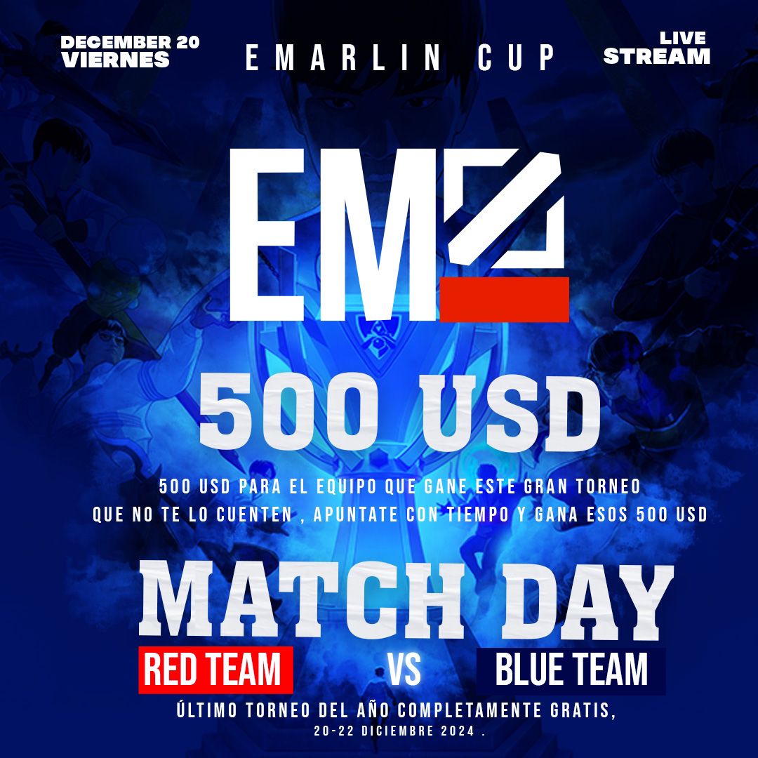 "¡Nos complace invitarlo a participar en la cuarta edición de la Emarlin CUP, nuestro emocionante torneo de League of Legends! Prepárate para competir en una batalla épica y tener la oportunidad de ganar fabulosos premios.