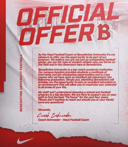 Andrew Tinajero 67 (@andrewtinajero5) on Twitter photo After a great conversation with <a href="/CoachWhitley5/">Michael Whitley</a> I am blessed to receive an official offer form <a href="/BenUFootball/">Benedictine Football</a>.
<a href="/CGTrojanFB/">Trojan Football</a> After a great conversation with <a href="/CoachWhitley5/">Michael Whitley</a> I am blessed to receive an official offer form <a href="/BenUFootball/">Benedictine Football</a>.
<a href="/CGTrojanFB/">Trojan Football</a>