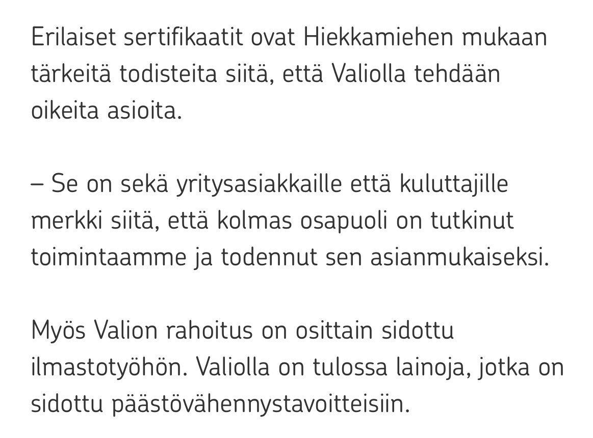 hirvelanjuho's tweet image. OP Median artikkelissa helmikuulta 2024, jossa haastateltiin Valion johtajia paljastui lisätieto liittyen Valion ESG-sitoumuksiin:

&quot;Myös Valion rahoitus on osittain sidottu ilmastotyöhön. Valiolla on tulossa lainoja, jotka on sidottu päästövähennystavoitteisiin.&quot;

Valiota toisin…