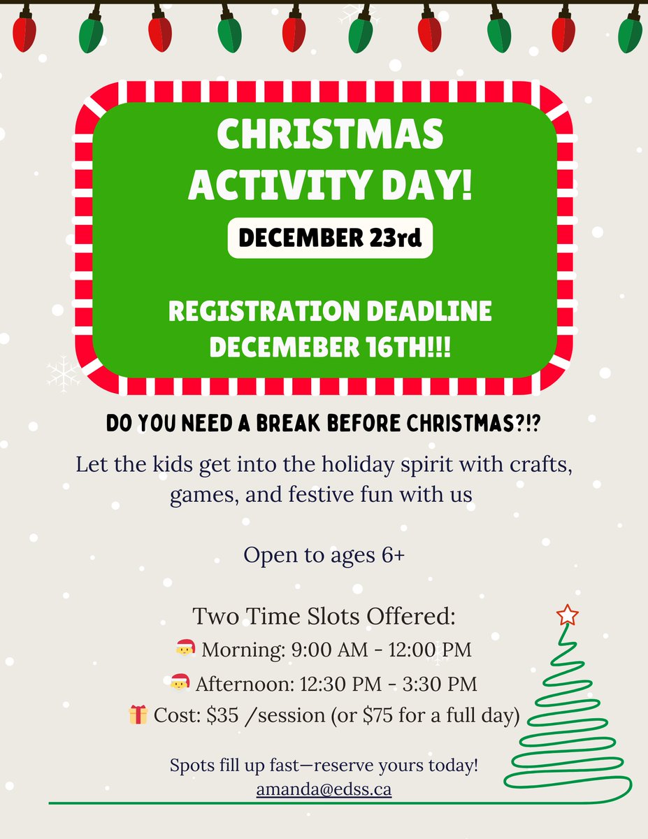EDSSociety's tweet image. Do you have last minute Christmas errands to run? Now's your chance for a break! Registration deadline extended to December 20th at 12:00 pm. RSVP to amanda@edss.ca
