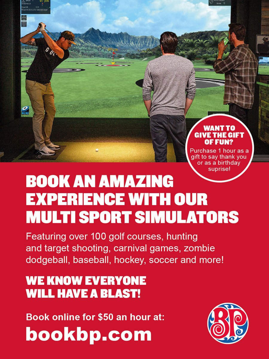 ymm_magazine's tweet image. Looking for an AMAZING way to have fun? 🎉⛳
Boston Pizza's multi-sport simulators have 100+ games like golf, baseball &amp;amp; zombie dodgeball! 🏌️‍♂️⚾
Book now for $50/hr 👉 bookbp.com
See this ad in Your McMurray Magazine's Top 50 Under 50! 📖
#SupportLocal #FunForEveryone