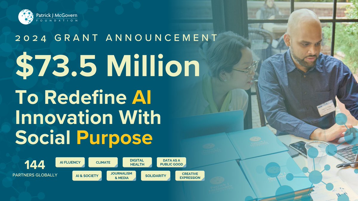 Learning Equality (@learneq) on Twitter photo When #AI is used as a force for social progress, we create space for radical change. <a href="/PJMFdn/">Patrick J McGovern Foundation</a> deployed $73.5M toward purposeful AI innovation in 2024. We're proud to be a grantee! Together, we're building a future where tech uplifts underserved communities.
mcgovern.org/2024-grants-pr… When #AI is used as a force for social progress, we create space for radical change. <a href="/PJMFdn/">Patrick J McGovern Foundation</a> deployed $73.5M toward purposeful AI innovation in 2024. We're proud to be a grantee! Together, we're building a future where tech uplifts underserved communities.
mcgovern.org/2024-grants-pr…