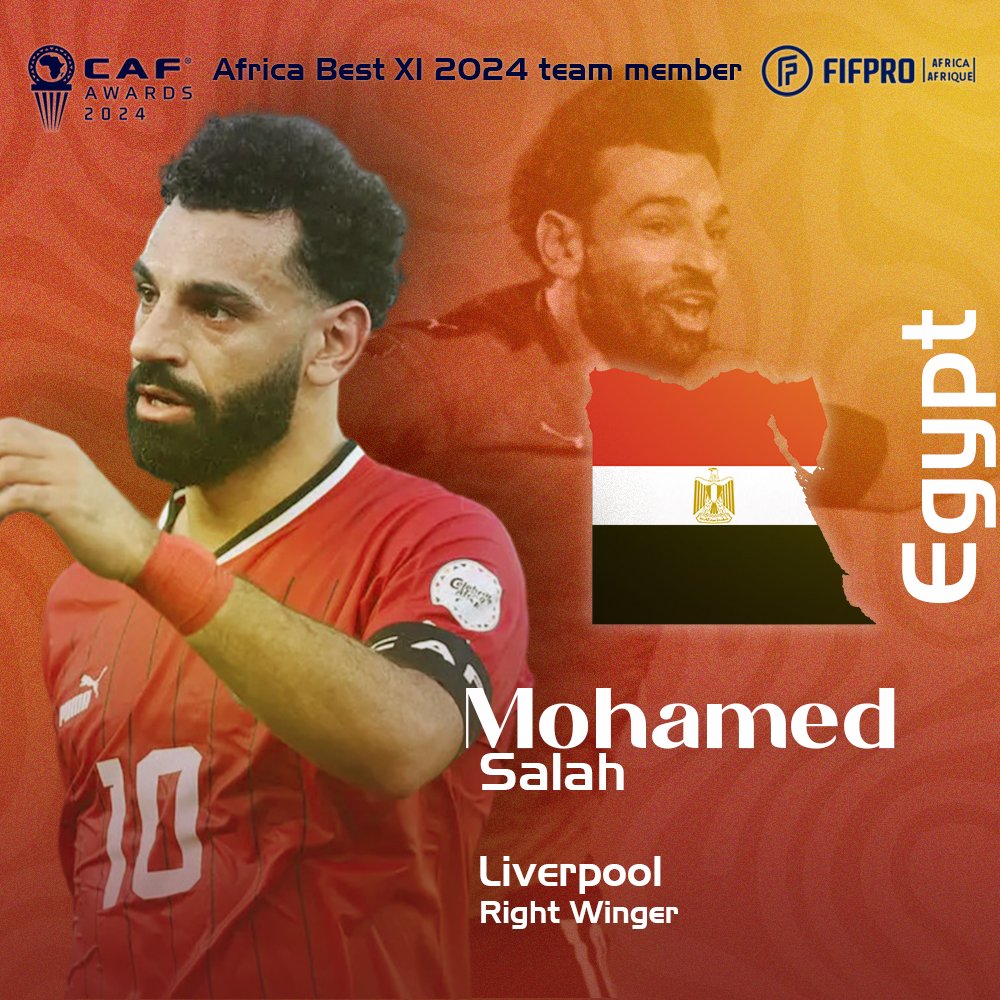 FIFPro Africa (@fifproafrica) on Twitter photo 👋Congratulations to <a href="/MoSalah/">Mohamed Salah</a>, right winger <a href="/LFC/">Liverpool FC</a>
and <a href="/EFA/">EFA.eg</a> national team, elected by the players in the best men team on the continent, <a href="/FIFProAfrica/">FIFPro Africa</a>/<a href="/CAF_Online/">CAF_Online</a> #AfricaBestXI 2024. 👋Congratulations to <a href="/MoSalah/">Mohamed Salah</a>, right winger <a href="/LFC/">Liverpool FC</a>
and <a href="/EFA/">EFA.eg</a> national team, elected by the players in the best men team on the continent, <a href="/FIFProAfrica/">FIFPro Africa</a>/<a href="/CAF_Online/">CAF_Online</a> #AfricaBestXI 2024.
