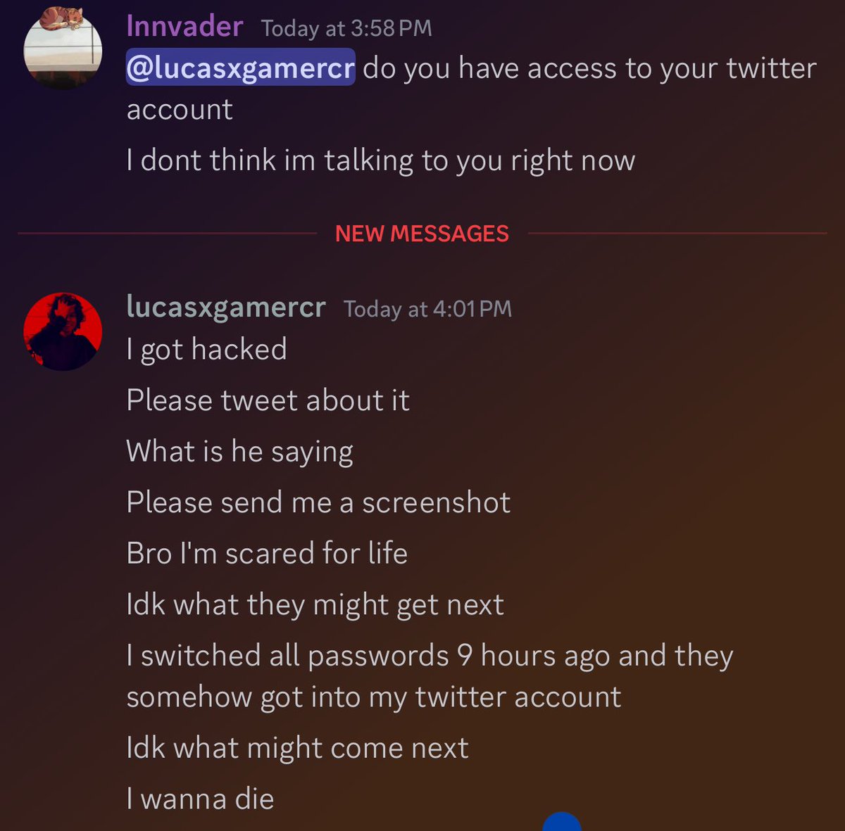 Innvader (@innvader_) on Twitter photo <a href="/lucasxgamercr/">LucasXGamer CR</a> is HACKED please do not interact with him, click on any links, or download anything from dms. If you can, avoid all contact and possible messages until he clears it up. Like + RT appreciated <a href="/lucasxgamercr/">LucasXGamer CR</a> is HACKED please do not interact with him, click on any links, or download anything from dms. If you can, avoid all contact and possible messages until he clears it up. Like + RT appreciated