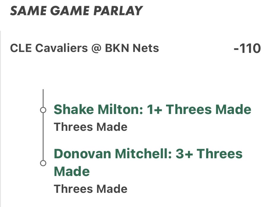 One #NBA SGP too .. for now lol

Of course we have the usual 3s lay, we’re keeping it limited to the Cavs and Nets game cuz I won’t be shifting through too many games during MNF. 

#GamblingX #GamblingTwitter