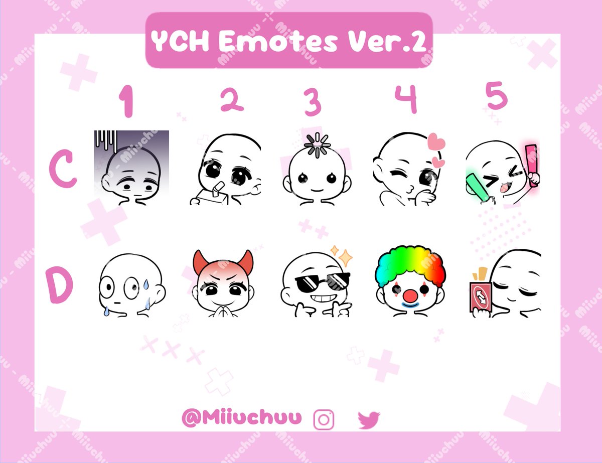 ✿˖° YCH Emotes Ver. 2! °˖✿

Finally, I bring more of my YCH emotes! These come with more playfull expressions!🩷

Holidays offer is available for them too! ✨

⊹♡ Order 3 emotes For only $25USD+Taxes! ♡⊹

Rt/share are really really appreciate it! 🥰