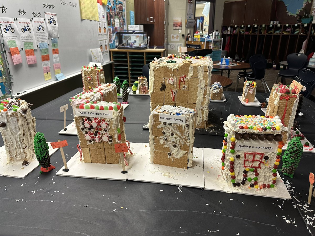 scbolin's tweet photo. Our gingerbread community project has taken much planning, research and collaboration. We’re ready for our Showcase tomorrow! @KBElementary https://t.co/L0DsnSzpEt