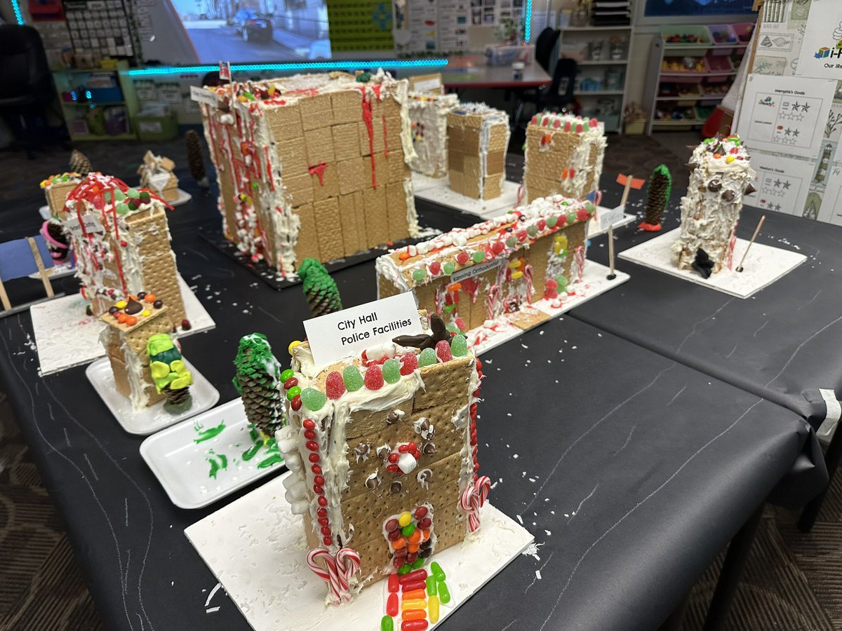 scbolin's tweet photo. Our gingerbread community project has taken much planning, research and collaboration. We’re ready for our Showcase tomorrow! @KBElementary https://t.co/L0DsnSzpEt