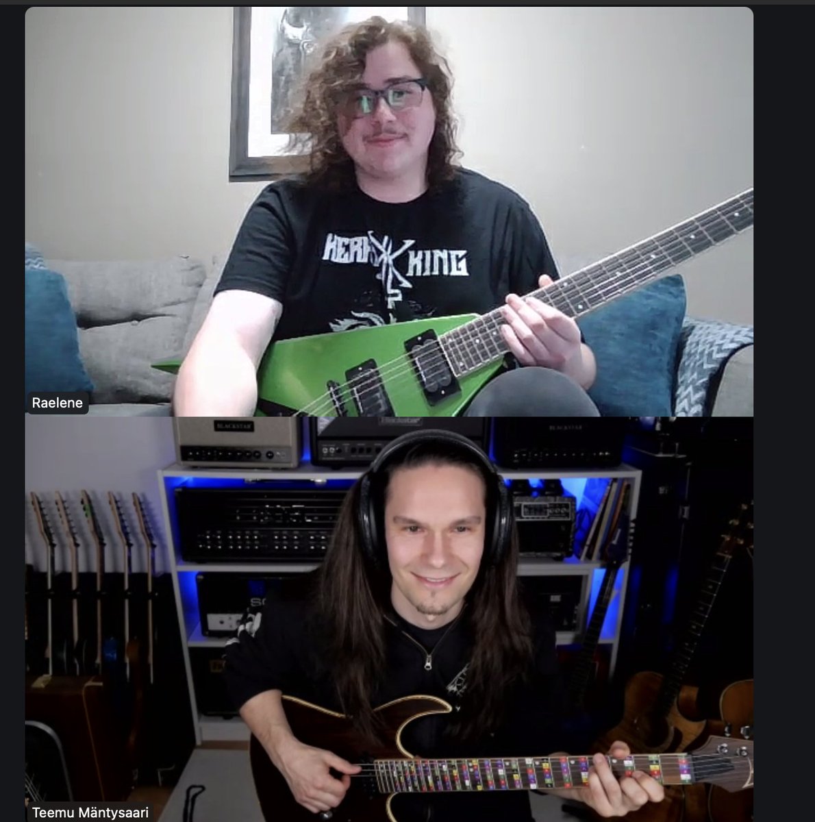 Guitar lessons with <a href="/TeemuMantysaari/">Teemu Mäntysaari</a> 🎸
Only <a href="/MegadethDigital/">Megadeth Digital</a> holders  get experiences like this.  Thank you Teemu and #Megadethdigital for the amazing experience. Want to join in on the fun go mint your own Rattlehead. megadethdigital.io
