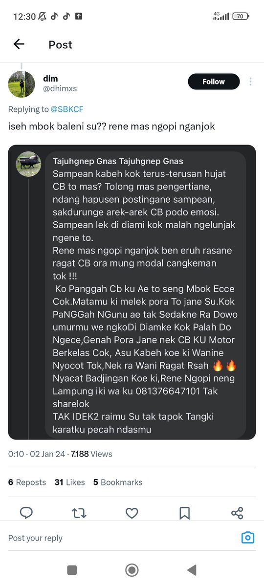 areyzee's tweet photo. @siapayangmanis @vivi_maulidah15 @tanyarlfes Anying semua kamu nih beraninya banyak ngomong aja, kalau gak berani ragat rsah (idk sorry), kayak bajwingan kamu nih, sini ngopi di lampung (dia kasih no wa), ku sharelock. Ku injak injak mukamu (hw jawa), ku pukul tangki karatku pecah kepalamu (mau di pukul pake tangki motor) https://t.co/v0bUJlf4yd