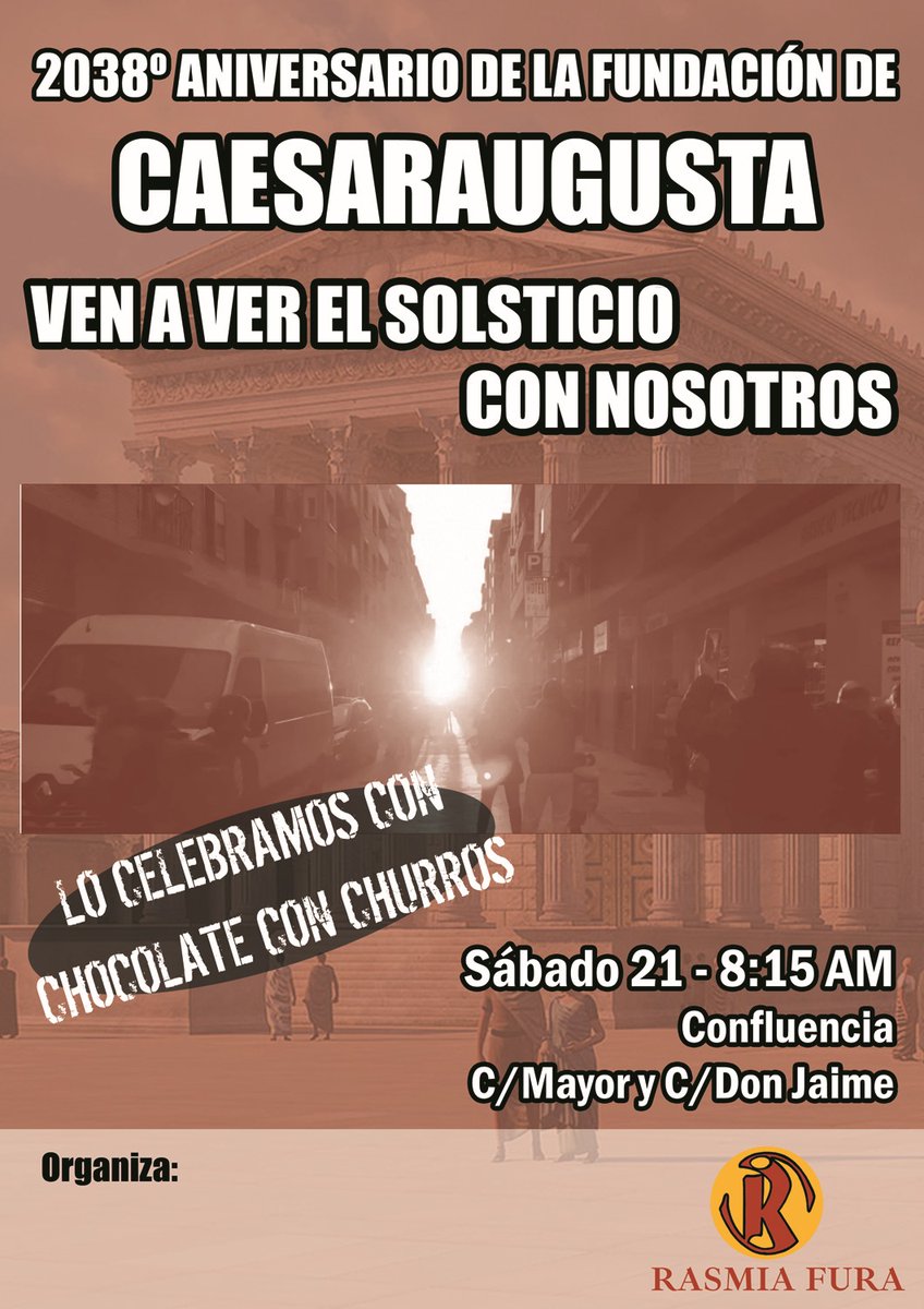 El 23 de diciembre del año 14 a.C., se fundó la ciudad de Caesaraugusta, sobre los ejes de dos calles principales: KARDO (orientada de Norte a Sur) y DECUMANO (orientada de Este a Oeste). Esta calle fue alineada con la salida del Sol en el solsticio de invierno.