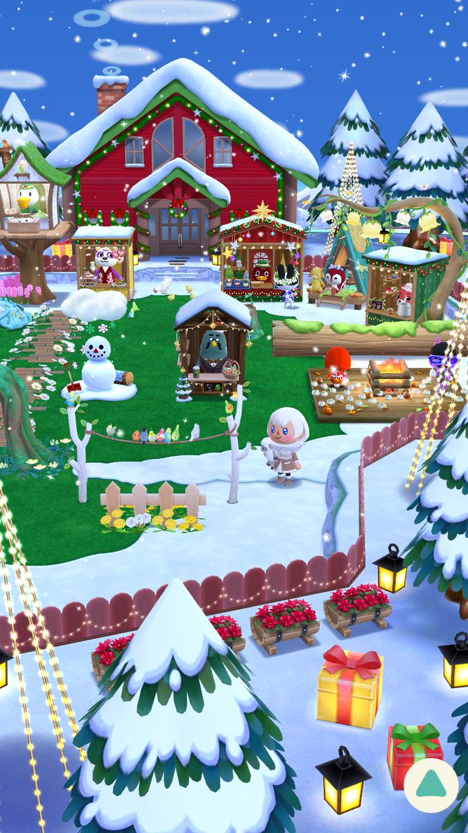 July5luna's tweet photo. 冬苦手で常夏仕様だったポケ森を　思い切ってクリスマスにしてみたよ。
行き倒れたジョニーを見守る（？）心温まるキャンプ場になりました🎄 https://t.co/FWp8twXCvB