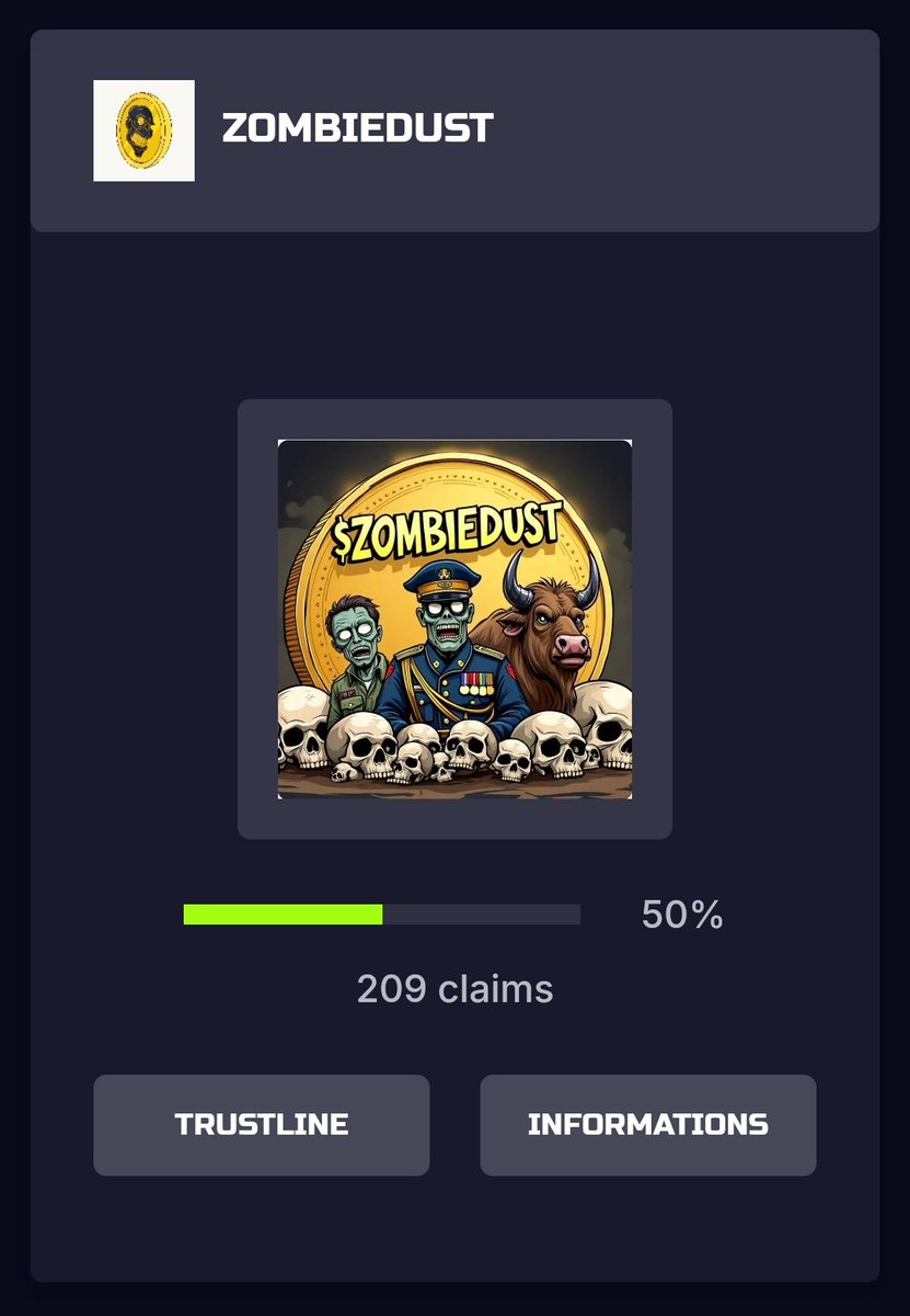 xrplzombie's tweet photo. π’#LFGOOOOOOOO 209 Claims
#XRPArmy #UNDEADARMY ##nft https://t.co/fuqU6kufuF