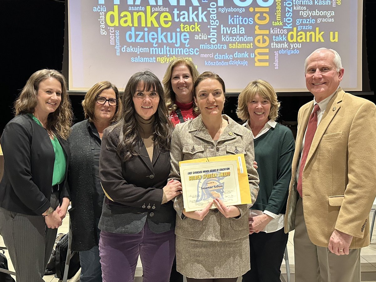 Congratulations! Pine Grove’s Sue Sobon, who was given the Golden Spartan Award by the Board of Education. The award honors outstanding achievements &amp; contributions within our District.