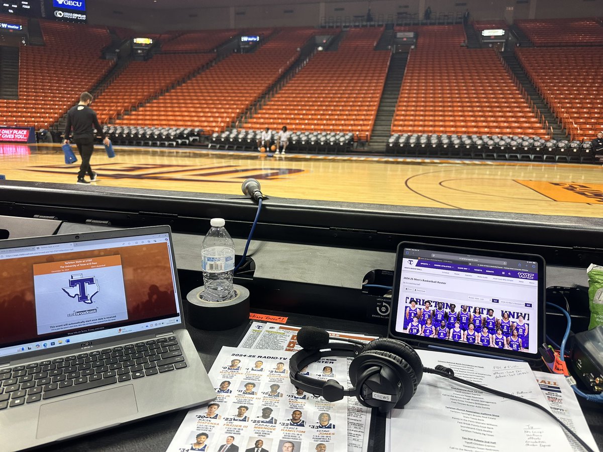 kcrewspxp's tweet image. My view as @TarletonMBB takes on @UTEPMBB at the Don Haskins Center. 8 PM tipoff, 7:30 air time w/ @CNBofTexas Pre Game on @KTRLradio! #texannation #bleedpurple #WAChoops