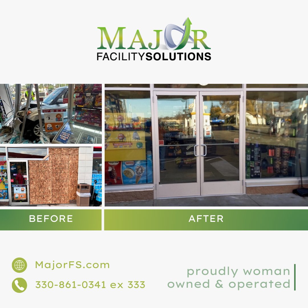 Major_FS's tweet photo. After a car crashed into this storefront, Major Facility Solutions reacted quickly and restored the building to its original design with minimal store downtime. 

If you need repair, replacement, or locksmith services at your business, we are available 24/7 https://t.co/DbPCtQCnFx