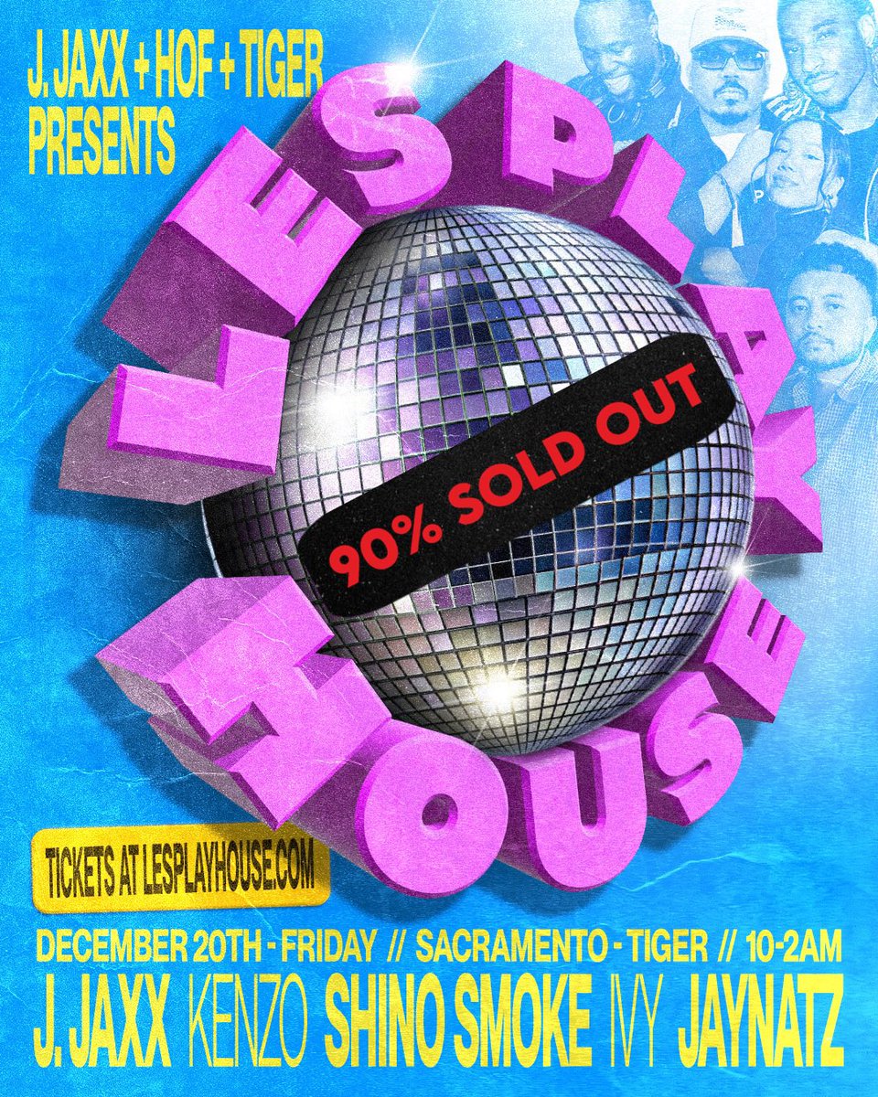 🚨 THIS FRIDAY 

Low Ticket Warning for the Les Play House ‘24 Finale in Sacramento at <a href="/tiger700block/">FILTHY GORGEOUS TIGER</a> — secure your ticket asap!!

Sets by:
<a href="/byjjaxx/">J. Jaxx</a> 
<a href="/shinosmoke/">Shino.</a> 
<a href="/jayjaynatz/">JAYNATZ</a> 
<a href="/DJKen_Z_0/">Kenergy!⚡️🇸🇱</a> 
<a href="/ivythedj/">dj ivy</a> 

Hosted by <a href="/HOFisbetter/">HOF</a> 

🎟️: eventbrite.com/e/les-play-hou…