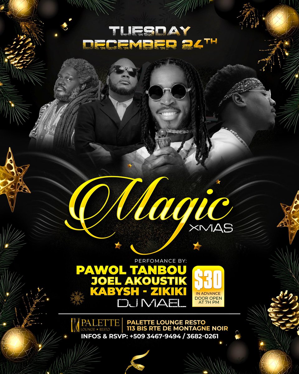CiscoLafrance's tweet photo. Randevou RENESANS 💚🤎
21: Palais Municipal Delmas 33 ( Festival Delmas pa m pi bèl)

24: Palette Lounge Resto Montagne Noir ( Magic Xmas)
#Renesans #Randevou #Pawòltanbou💚🤎 https://t.co/R6q3HCoC1C