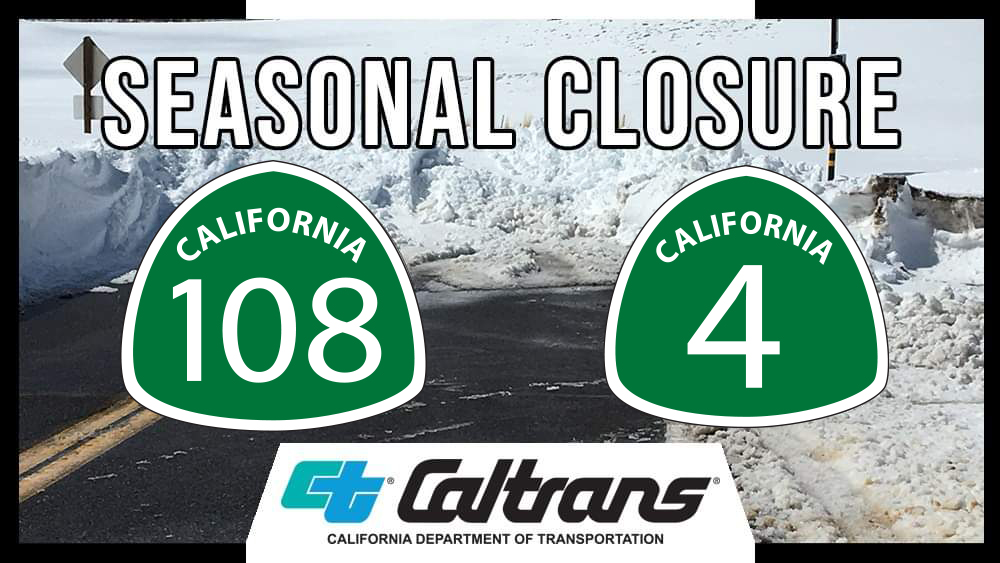 CaltransDist10's tweet photo. #TravelAlert Caltrans announces 2024-25 SEASONAL CLOSURES for SR-4 / #ebbettspass & SR-108 / #sonorapass as of 1PM on 12/16/24.
For real-time winter HWY conditions #KnowBeforeYouGo w. https://t.co/6wFVVXNesz
@CaltransHQ @CA_Trans_Agency @Cal_OES @CHPSonora @ChpSanAndreas https://t.co/eMMLEHL2js