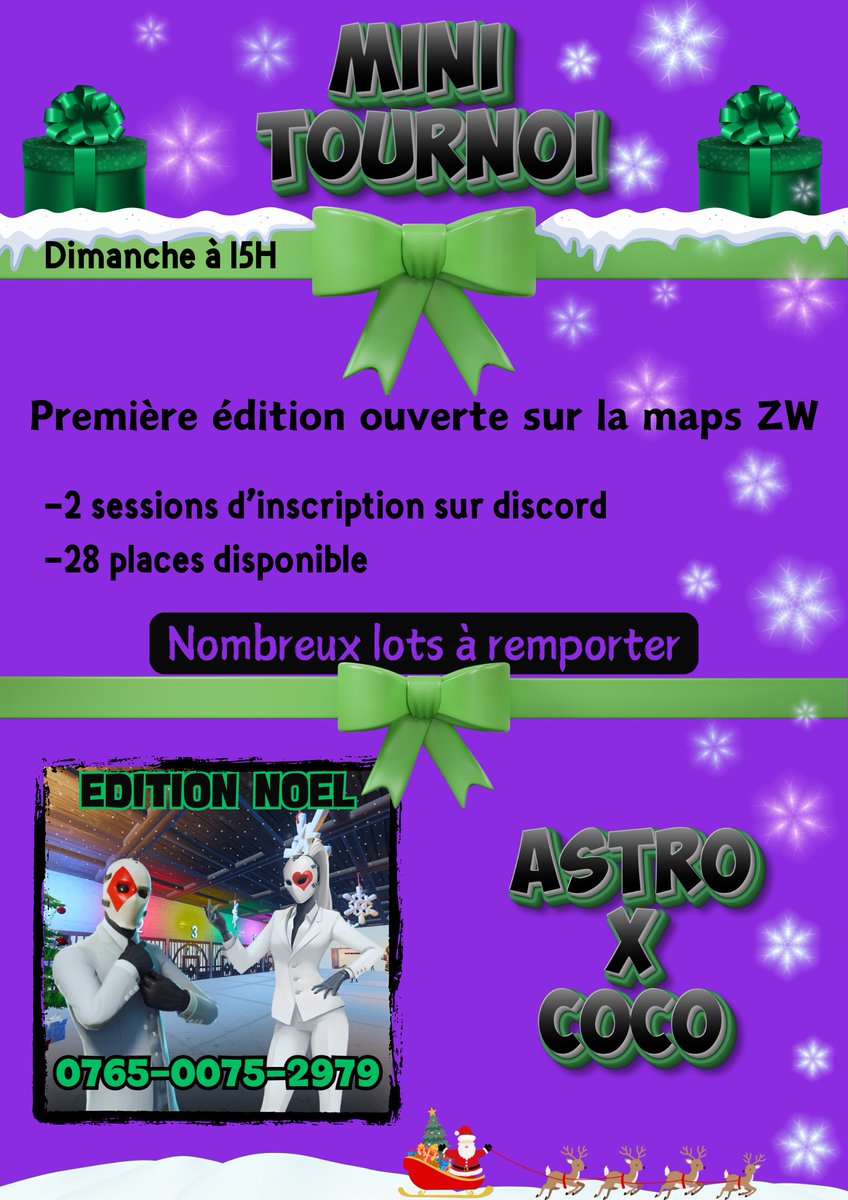 ๐ถ๐๐๐ ๐๐๐ข๐๐ (@coco_louna) on Twitter photo ๐On organise sur la map un Tournoi de Noรซl DUO ce Dimanche 22 ร 15H ๐๐
+ d'infos sur discord !!!
<a href="/Astrofyke_/">โฆ๏ธโ ๏ธ EvozA Astrofyke โฃ๏ธโฅ๏ธ</a> X <a href="/coco_louna/">๐ถ๐๐๐ ๐๐๐ข๐๐</a>
Inscription sur DISCORD ๐ท discord.gg/MGvXW7h3CH
#Fortnite #CONCOURS ๐On organise sur la map un Tournoi de Noรซl DUO ce Dimanche 22 ร 15H ๐๐
+ d'infos sur discord !!!
<a href="/Astrofyke_/">โฆ๏ธโ ๏ธ EvozA Astrofyke โฃ๏ธโฅ๏ธ</a> X <a href="/coco_louna/">๐ถ๐๐๐ ๐๐๐ข๐๐</a>
Inscription sur DISCORD ๐ท discord.gg/MGvXW7h3CH
#Fortnite #CONCOURS