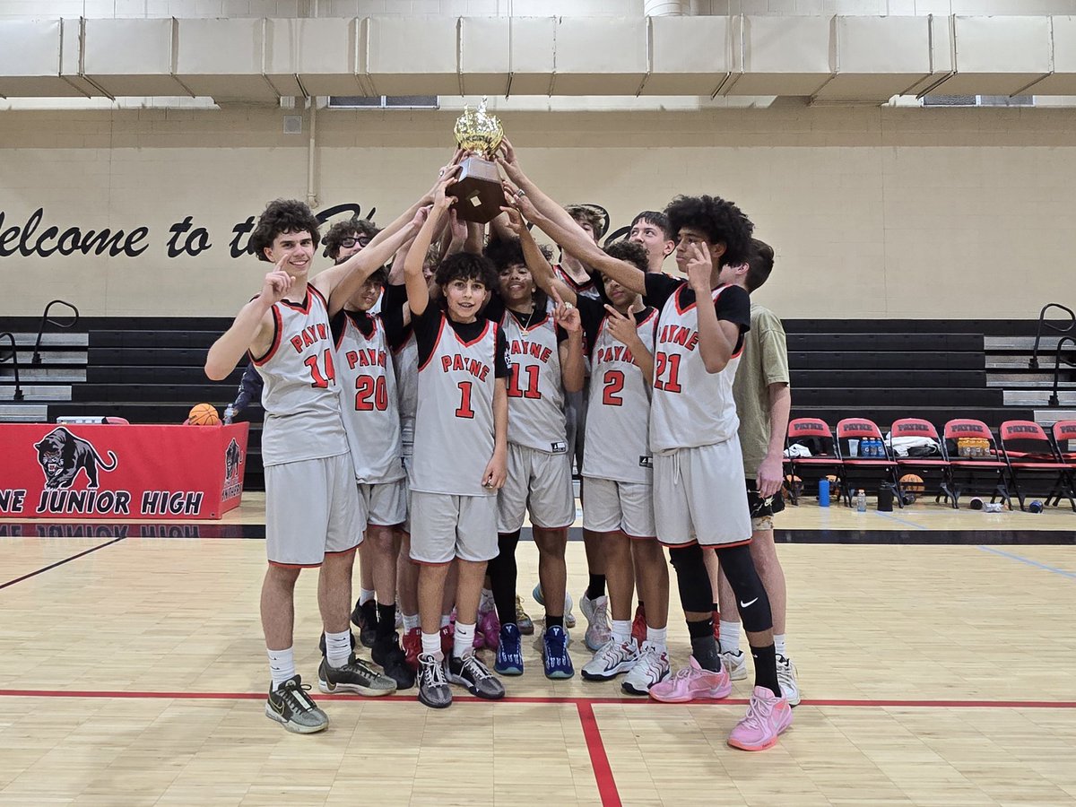 Payne_Athletics's tweet photo. EVC CHAMPIONS!!! Our 8th grade basketball team came from behind in the 4th quarter to win the game 30 - 23. These boys put in the work and kept the trophy in the House of Payne for the 3rd year in a row! Way to go, Panthers! 🏆🏆🏆 @CUSDAthletics @ChandlerUnified https://t.co/6OzPxTJ6kl