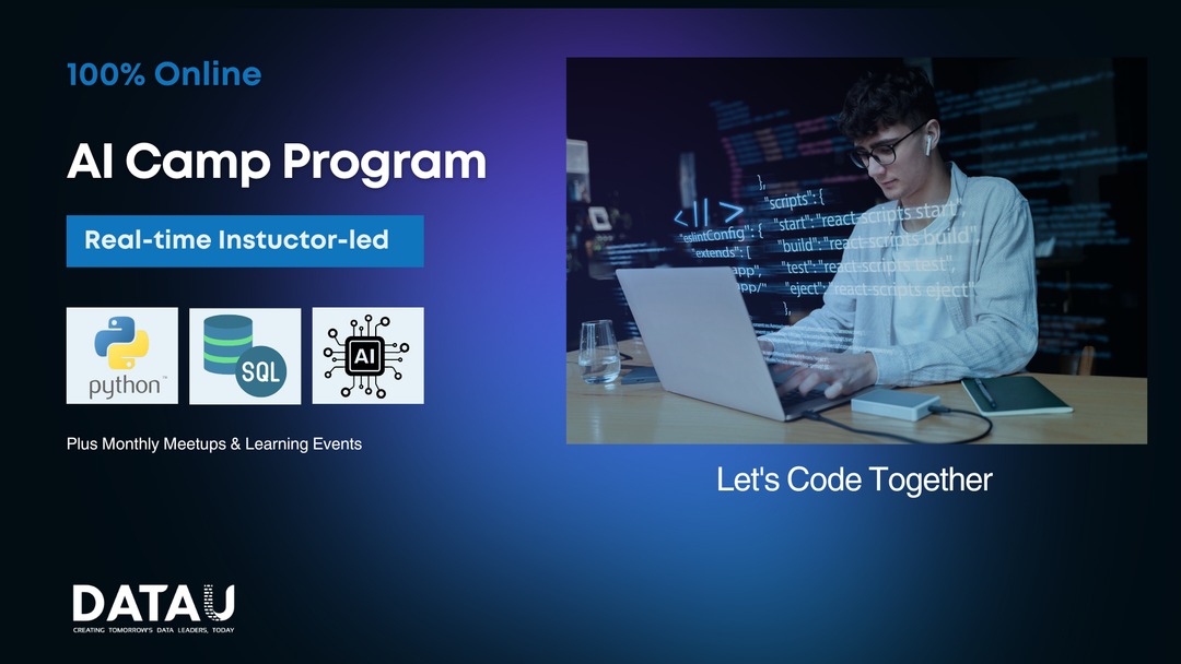 DataUAcademy's tweet photo. Want to learn how to code? 🎓

Look no than DataU's AI Skills Camp - it's a dedicated program for beginners to learn coding and acquire AI skills, entirely project-based online with in-person meetups. 

🤖 LEARN MORE: https://t.co/gAXekRfQMe 

#AI #SkillsCamp #Training #DataU https://t.co/VXkqov1KIZ