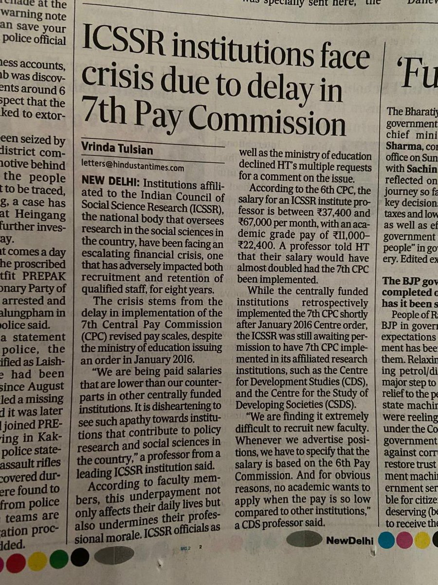 ICSSR Institutions understaffed, underpaid! 7th cpc implementation crucial. <a href="/dpradhanbjp/">Dharmendra Pradhan</a> <a href="/digvijaya_28/">Digvijaya Singh</a> <a href="/ShashiTharoor/">Shashi Tharoor</a> <a href="/icssr/">Indian Council of Social Science Research (ICSSR)</a> <a href="/EduMinOfIndia/">Ministry of Education</a> <a href="/drthomasisaac/">Thomas Isaac</a>