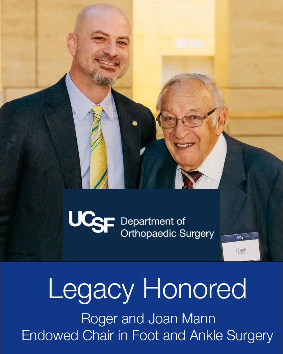 UCSFOrthosurg's tweet image. Congrats Dr. Daniel Thuillier - named Roger and Joan Mann Endowed Chair in Foot & Ankle Surgery at UCSF! This prestigious chair celebrates Dr. Mann’s legacy of excellence in patient care, innovation and mentorship.
tiny.ucsf.edu/mann