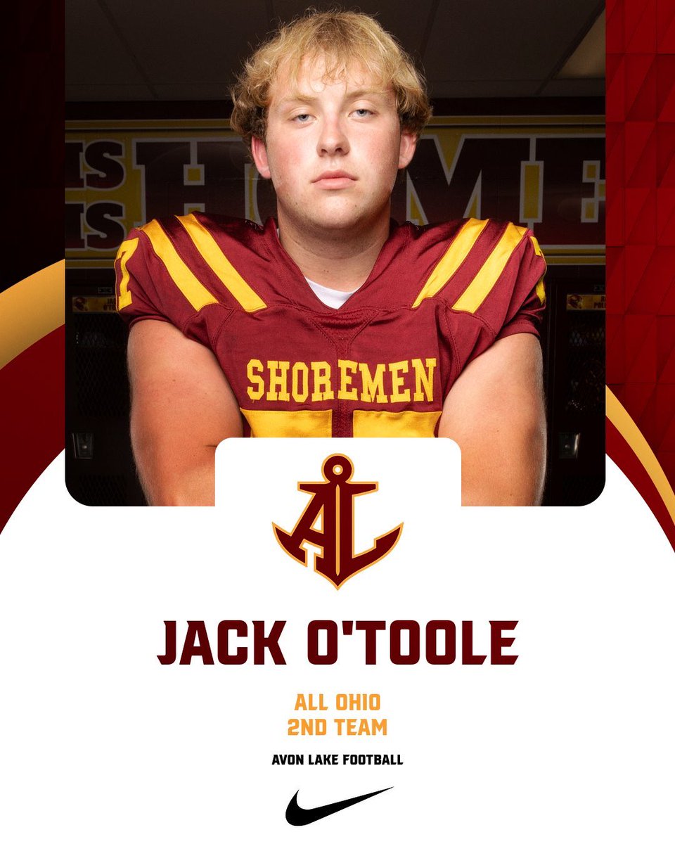 Congrats <a href="/Jotoole_1/">Jack O’Toole</a> All-Ohio 2nd Team #Shoremenpride <a href="/ALFootballClub/">Avon Lake Football ⚓</a>