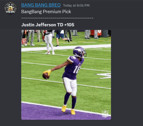 BangBangB0ys's tweet photo. 🤑 PREMIUM MEMBERS EATING GOOD 🤑

💰 WE JUST CASHED JUSTIN JEFFERSON TD 💰

🔌TAP IN BELOW 🔌
➡️https://t.co/Hb0RVHOVQf⬅️

#GamblingX  #sportsbets #bettingtwitter #NFL #Football #ESPN #discord #SKOL #DaBears #CHIvsMIN
@br_betting
@BleacherReport https://t.co/ppZVzZSdTX