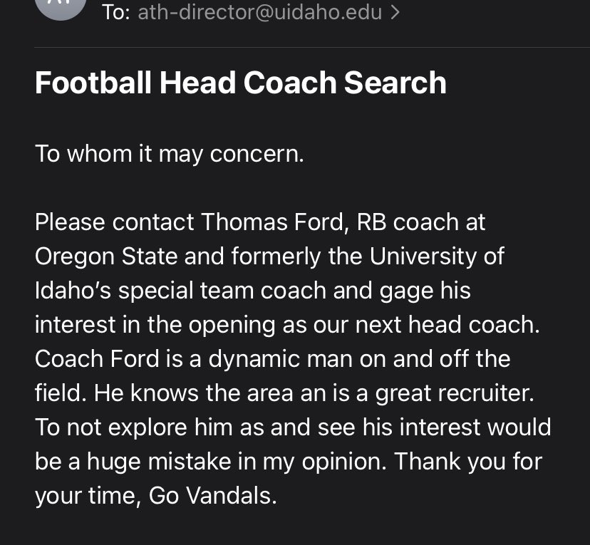Duffers_Tavern's tweet image. Ok so maybe our grammar isnt great but we know who we want for the next #Vandals head coach #hireThomasFord