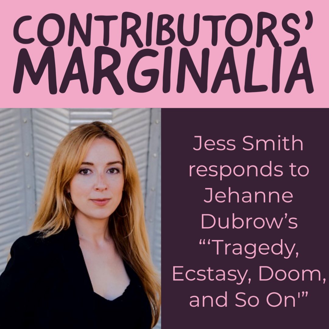 This Monday, the wonderful Jess Smith (@AllOfTheJess) brings us our latest marginalia, pondering Jehanne Dubrow's "'Tragedy, Ecstasy, Doom, and So On'" and everything from the jokes of young poets to an episode of Mad Men. 🔗32poems.com/prose/and-so-on #poetry #poetrycommunity