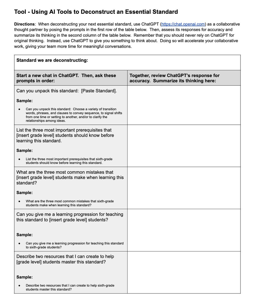 Principal Project (@principalproj) on Twitter photo ChatGPT can serve as a thought partner when analyzing learning standards, suggests educator <a href="/plugusin/">Bill Ferriter</a>. Consider giving this a try with your team!
Get the template here: docs.google.com/document/d/1RP… ChatGPT can serve as a thought partner when analyzing learning standards, suggests educator <a href="/plugusin/">Bill Ferriter</a>. Consider giving this a try with your team!
Get the template here: docs.google.com/document/d/1RP…
