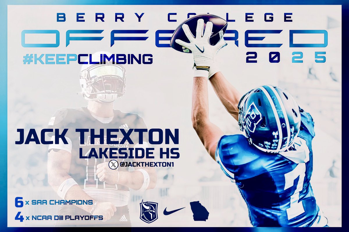 Jack Thexton (@jackthexton1) on Twitter photo After a great visit I’m blessed to receive an offer from <a href="/BerryFootball/">Berry Football</a>‼️‼️ <a href="/BCCoachK/">Tony Kunczewski</a> <a href="/FB_CoachElliott/">Joel Elliott</a> <a href="/CoachMasonQH15/">Coach Mason 🐶</a> <a href="/TheLakeShowFB/">Lakeside High School FB Recruiting</a> <a href="/RecruitLakeside/">LakesideFBRecruiting</a> After a great visit I’m blessed to receive an offer from <a href="/BerryFootball/">Berry Football</a>‼️‼️ <a href="/BCCoachK/">Tony Kunczewski</a> <a href="/FB_CoachElliott/">Joel Elliott</a> <a href="/CoachMasonQH15/">Coach Mason 🐶</a> <a href="/TheLakeShowFB/">Lakeside High School FB Recruiting</a> <a href="/RecruitLakeside/">LakesideFBRecruiting</a>