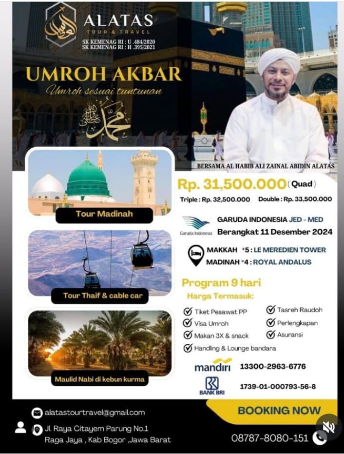 vale46ska's tweet photo. Persiapkan diri anda dalam perjalanan mulia dengan mendaftarkan bersama keluarga dan teman-teman.

Di @alatastourandtravel yang akan di bimbing langsung oleh guru kita

@habib_alizainalabidinalatas

Yuk hubungi segera team marketing kami di : 087878080151
#AlatasTourAndTravel https://t.co/WujeGqPr3d