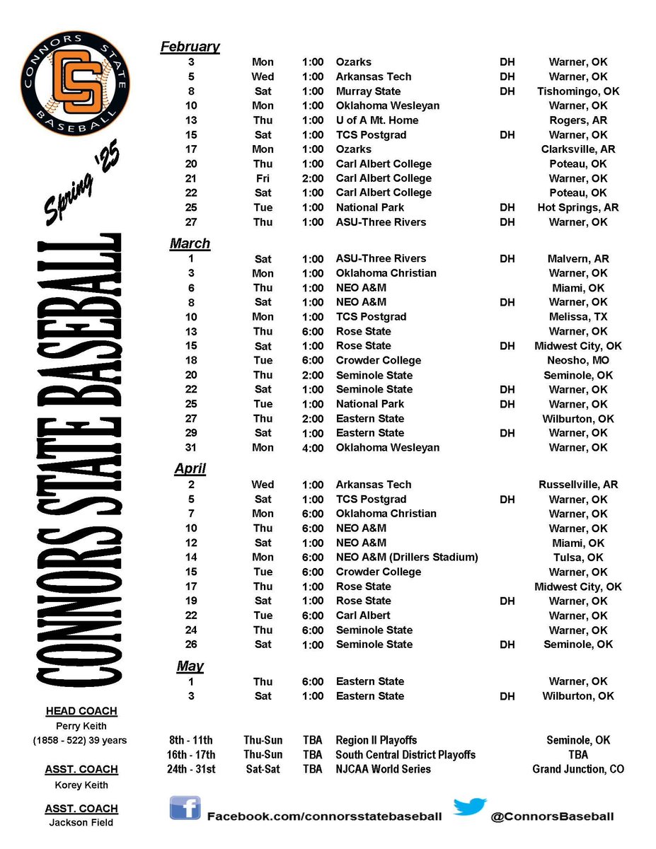 The Cowboys have released the 2025 Spring schedule. Get ready Orange Nation 49 days to Opening Day #SeeUatBiffandPerrys <a href="/SoonerStateBSBL/">Sooner State Baseball Report</a> <a href="/The_Noah_Sharp/">Noah Sharp</a> <a href="/connorsstate/">Connors State College</a>